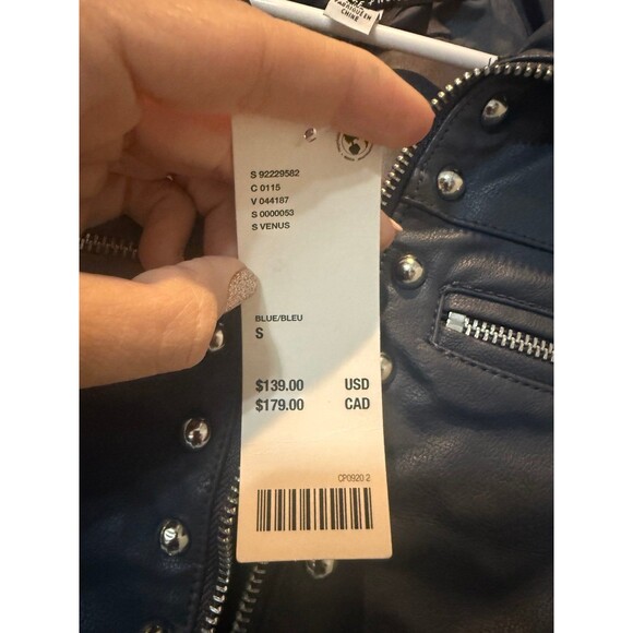 Silence & Noise Venus Studded Blue Faux Leather Jacket NWT - Picture 3 of 6